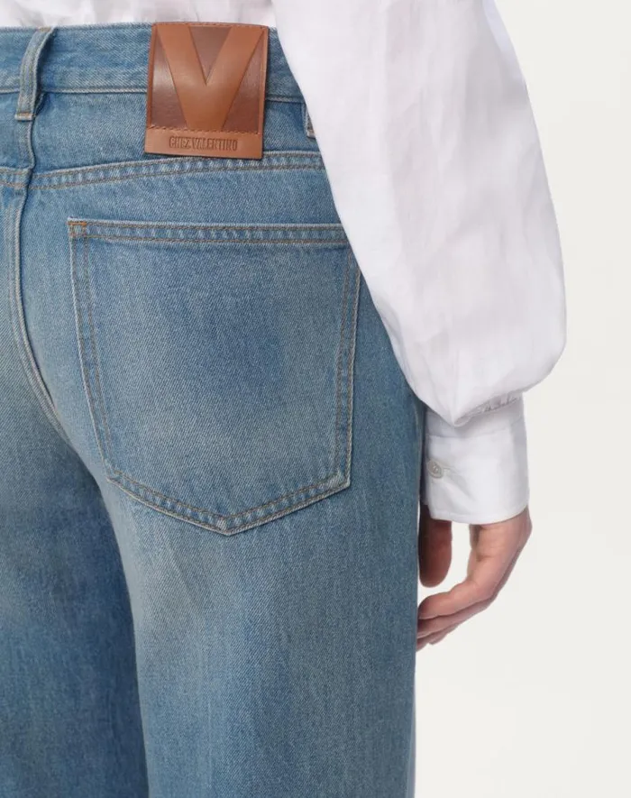 Valentino Denim Woman Denim Trousers With Jacquard Trims For Woman In Denim Denim Valentino Denim Woman Denim Trousers With Jacquard Trims For Woman In Denim Denim