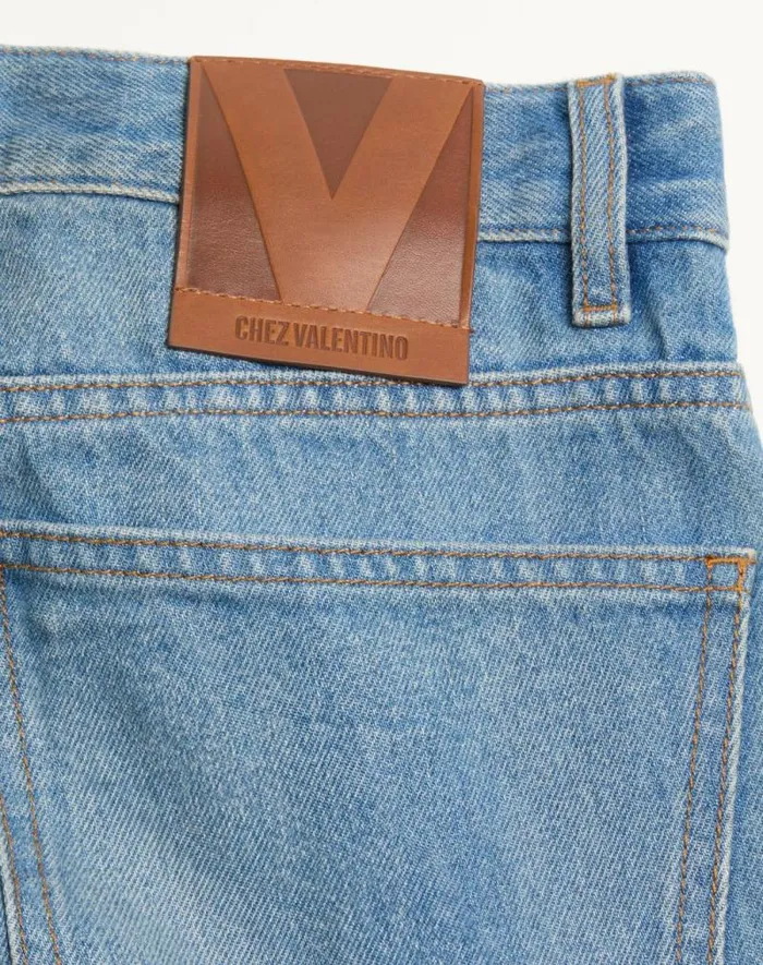 Valentino Denim Woman Denim Trousers With Jacquard Trims For Woman In Denim Denim Valentino Denim Woman Denim Trousers With Jacquard Trims For Woman In Denim Denim