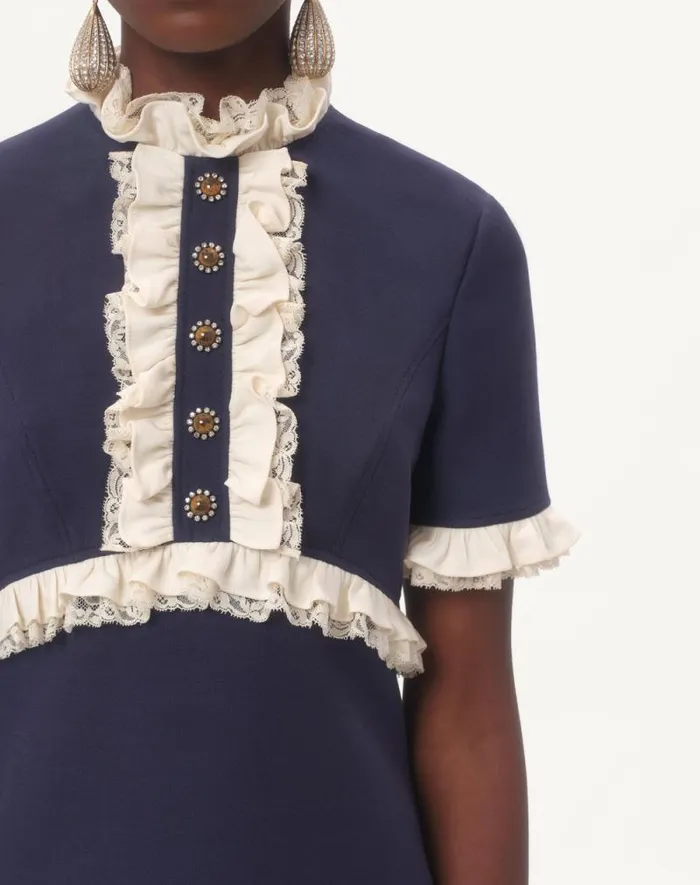 Valentino Dresses Woman Crepe Couture Short Dress For Woman In Indigoivory Indigoivory Valentino Dresses Woman Crepe Couture Short Dress For Woman In Indigoivory Indigoivory