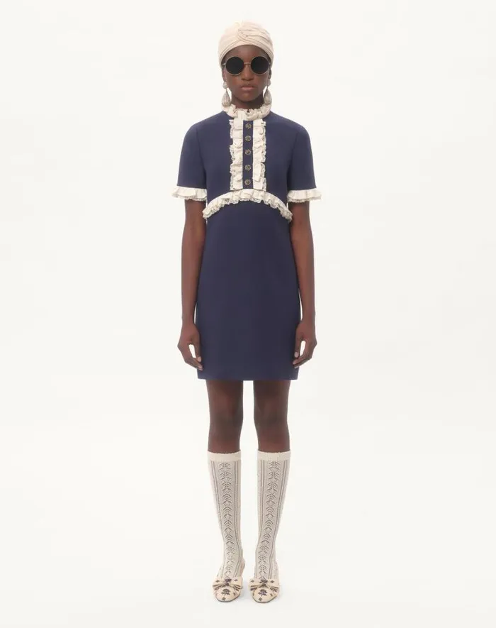Valentino Dresses Woman Crepe Couture Short Dress For Woman In Indigoivory Indigoivory Valentino Dresses Woman Crepe Couture Short Dress For Woman In Indigoivory Indigoivory