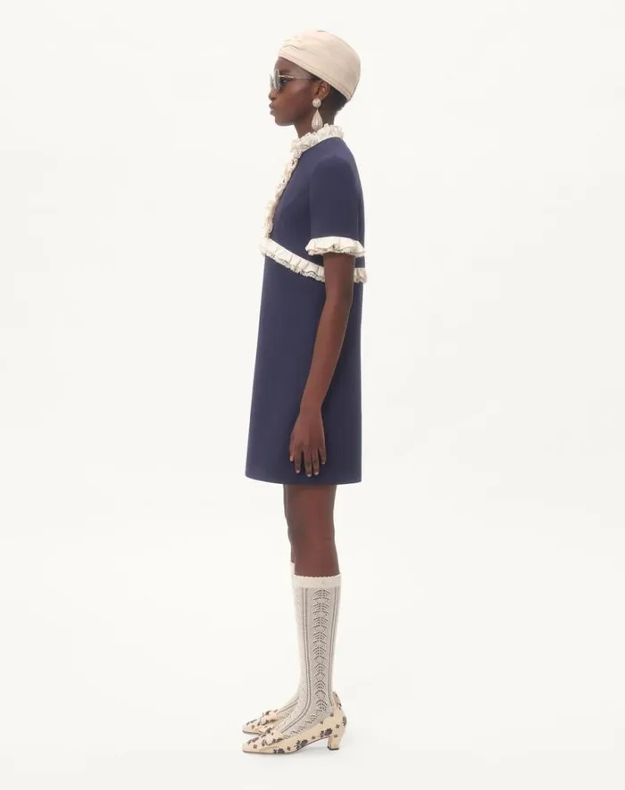 Valentino Dresses Woman Crepe Couture Short Dress For Woman In Indigoivory Indigoivory Valentino Dresses Woman Crepe Couture Short Dress For Woman In Indigoivory Indigoivory