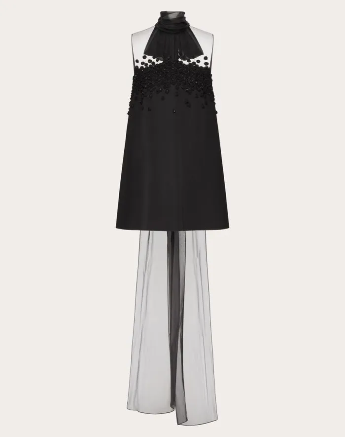Valentino Dresses Woman Embroidered Structured Couture Short Dress For Woman In Black Black Valentino Dresses Woman Embroidered Structured Couture Short Dress For Woman In Black Black