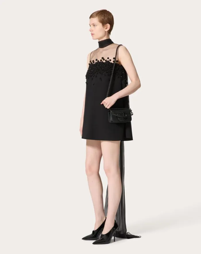 Valentino Dresses Woman Embroidered Structured Couture Short Dress For Woman In Black Black Valentino Dresses Woman Embroidered Structured Couture Short Dress For Woman In Black Black