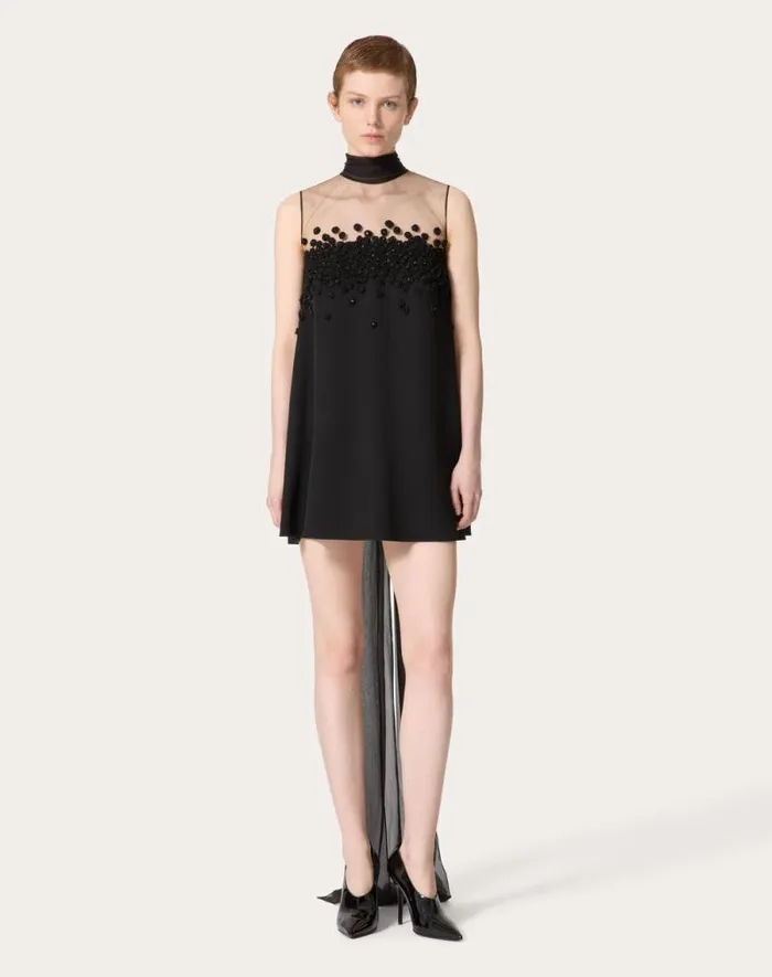 Valentino Dresses Woman Embroidered Structured Couture Short Dress For Woman In Black Black Valentino Dresses Woman Embroidered Structured Couture Short Dress For Woman In Black Black