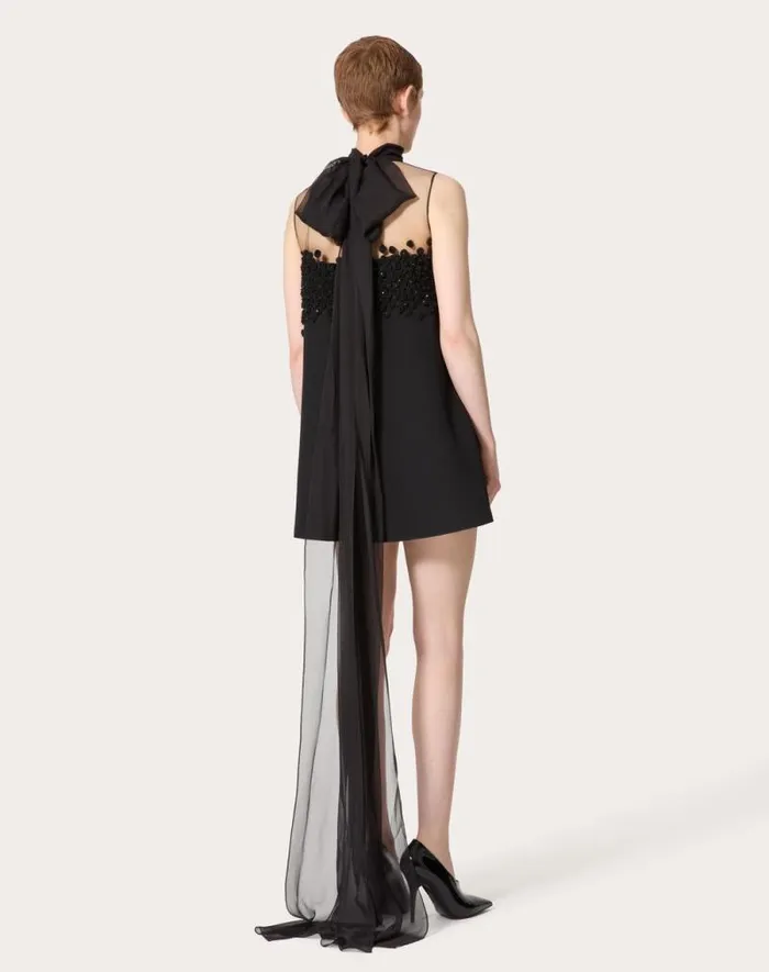 Valentino Dresses Woman Embroidered Structured Couture Short Dress For Woman In Black Black Valentino Dresses Woman Embroidered Structured Couture Short Dress For Woman In Black Black