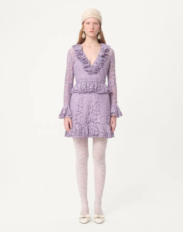 Valentino Dresses Woman Short Dress In Heavy Lace For Woman In Lavander Lavander Valentino Dresses Woman Short Dress In Heavy Lace For Woman In Lavander Lavander