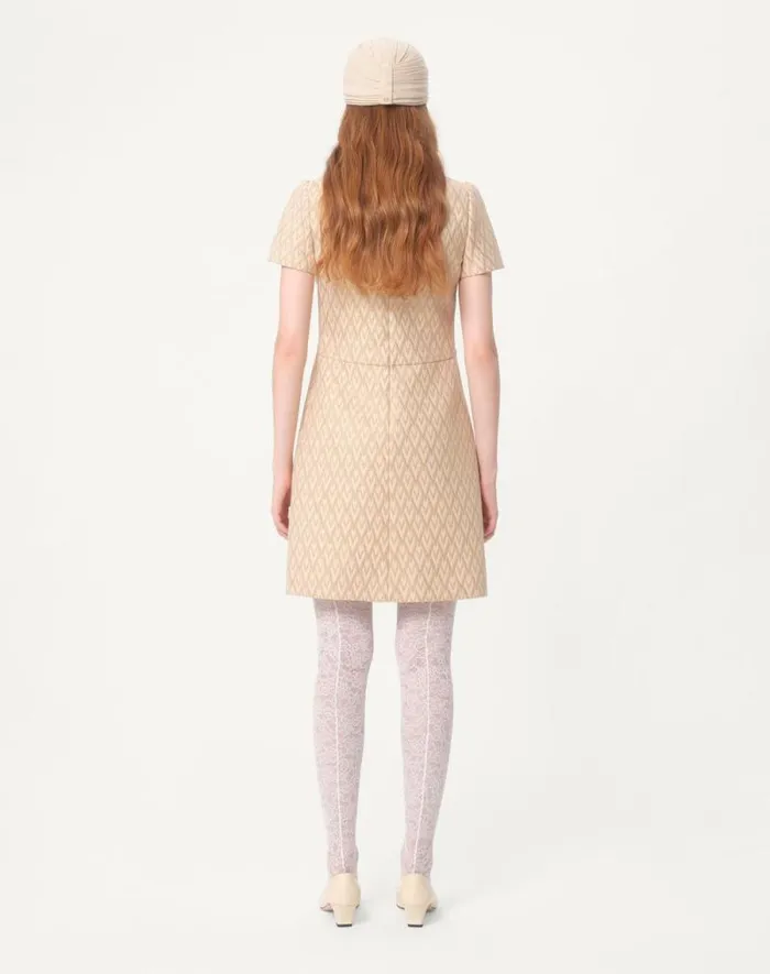 Valentino Dresses Woman Short Dress In Lurex Jacquard Toute La V For Woman In Ivorygold Ivorygold Valentino Dresses Woman Short Dress In Lurex Jacquard Toute La V For Woman In Ivorygold Ivorygold