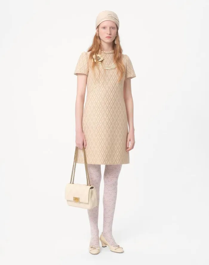 Valentino Dresses Woman Short Dress In Lurex Jacquard Toute La V For Woman In Ivorygold Ivorygold Valentino Dresses Woman Short Dress In Lurex Jacquard Toute La V For Woman In Ivorygold Ivorygold