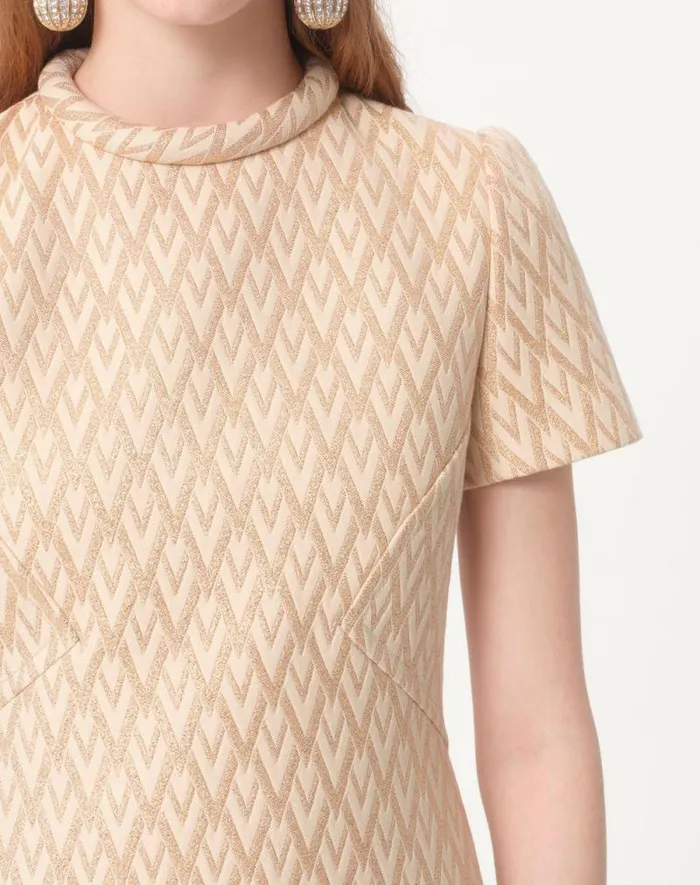 Valentino Dresses Woman Short Dress In Lurex Jacquard Toute La V For Woman In Ivorygold Ivorygold Valentino Dresses Woman Short Dress In Lurex Jacquard Toute La V For Woman In Ivorygold Ivorygold