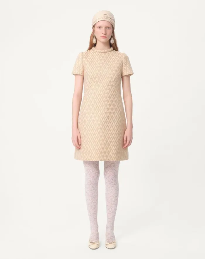 Valentino Dresses Woman Short Dress In Lurex Jacquard Toute La V For Woman In Ivorygold Ivorygold Valentino Dresses Woman Short Dress In Lurex Jacquard Toute La V For Woman In Ivorygold Ivorygold