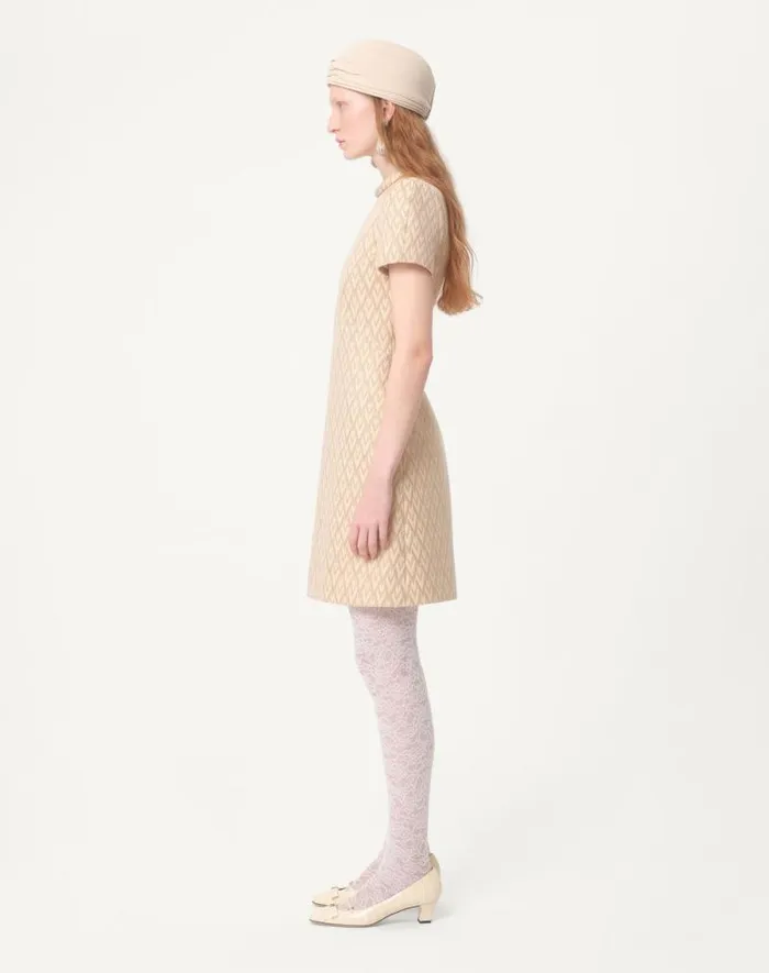 Valentino Dresses Woman Short Dress In Lurex Jacquard Toute La V For Woman In Ivorygold Ivorygold Valentino Dresses Woman Short Dress In Lurex Jacquard Toute La V For Woman In Ivorygold Ivorygold