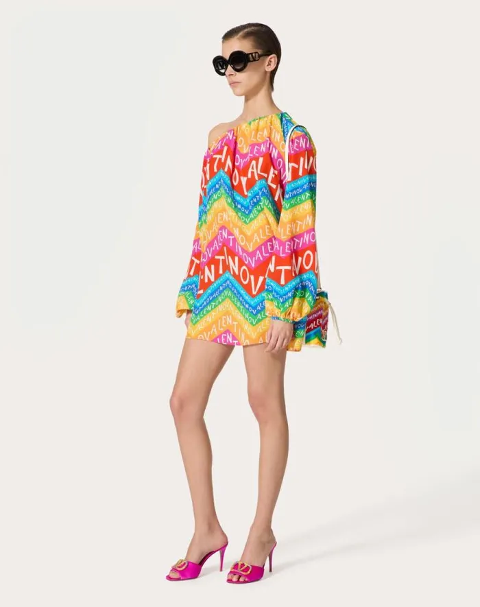 Valentino Dresses Woman Short Dress In Valentino Chevron24 Crepe De Chine For Woman In Multicolor Multicolor Valentino Dresses Woman Short Dress In Valentino Chevron24 Crepe De Chine For Woman In Multicolor Multicolor