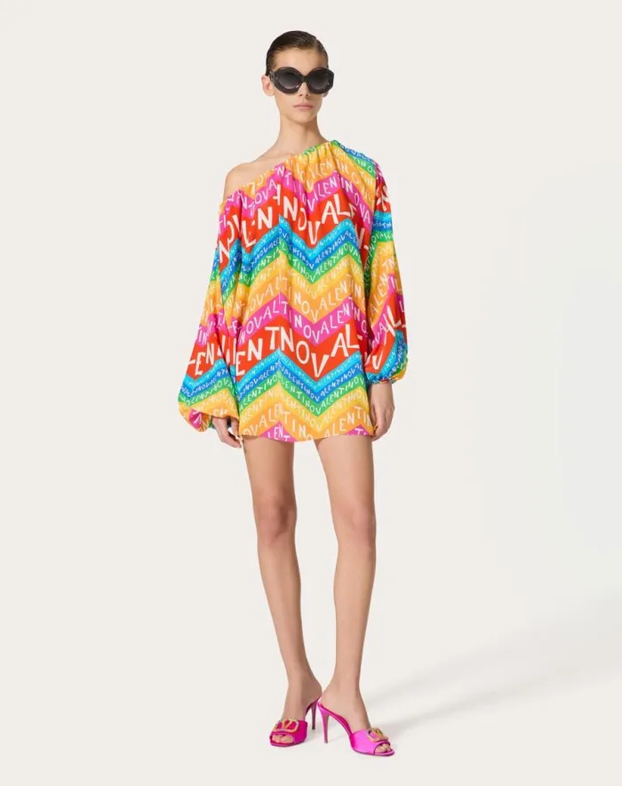 Valentino Dresses Woman Short Dress In Valentino Chevron24 Crepe De Chine For Woman In Multicolor Multicolor Valentino Dresses Woman Short Dress In Valentino Chevron24 Crepe De Chine For Woman In Multicolor Multicolor