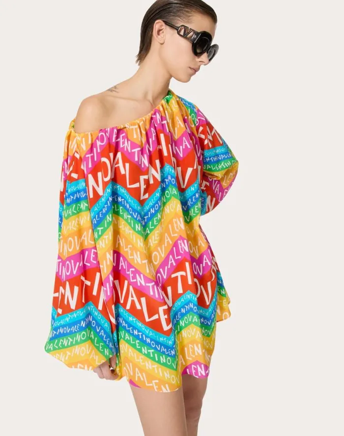 Valentino Dresses Woman Short Dress In Valentino Chevron24 Crepe De Chine For Woman In Multicolor Multicolor Valentino Dresses Woman Short Dress In Valentino Chevron24 Crepe De Chine For Woman In Multicolor Multicolor