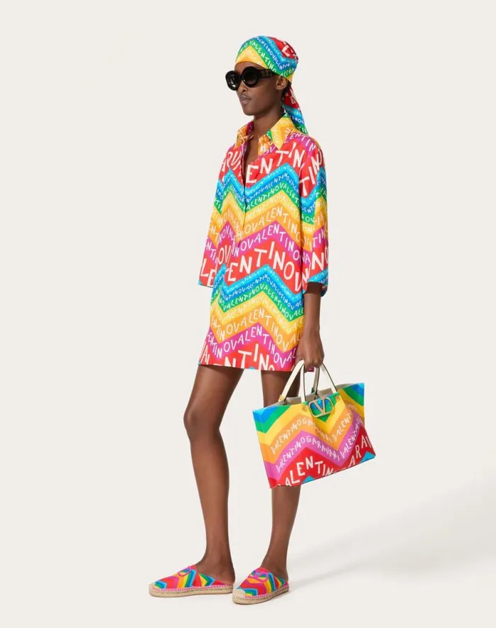 Valentino Dresses Woman Valentino Chevron 24 Popeline Short Dress For Woman In Multicolor Multicolor Valentino Dresses Woman Valentino Chevron 24 Popeline Short Dress For Woman In Multicolor Multicolor