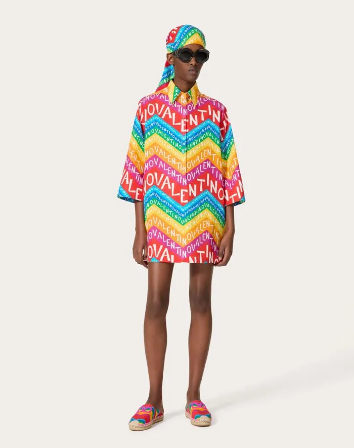 Valentino Dresses Woman Valentino Chevron 24 Popeline Short Dress For Woman In Multicolor Multicolor Valentino Dresses Woman Valentino Chevron 24 Popeline Short Dress For Woman In Multicolor Multicolor