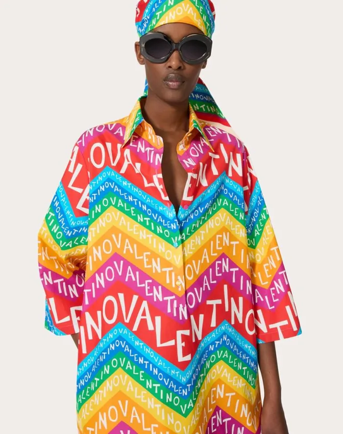 Valentino Dresses Woman Valentino Chevron 24 Popeline Short Dress For Woman In Multicolor Multicolor Valentino Dresses Woman Valentino Chevron 24 Popeline Short Dress For Woman In Multicolor Multicolor