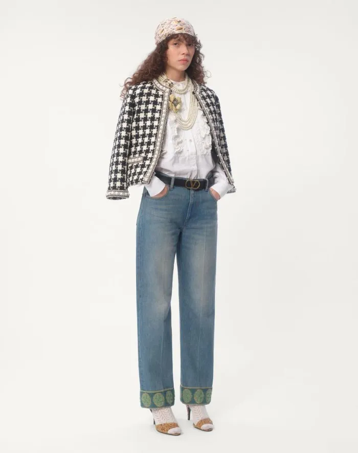 Valentino Jackets And Blazers Woman Embroidered Jacket In Damier Light Tweed For Woman In White Black White Black Valentino Jackets And Blazers Woman Embroidered Jacket In Damier Light Tweed For Woman In White Black White Black