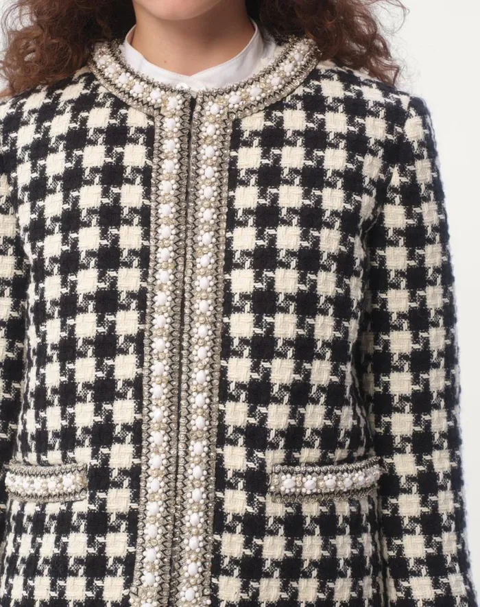 Valentino Jackets And Blazers Woman Embroidered Jacket In Damier Light Tweed For Woman In White Black White Black Valentino Jackets And Blazers Woman Embroidered Jacket In Damier Light Tweed For Woman In White Black White Black