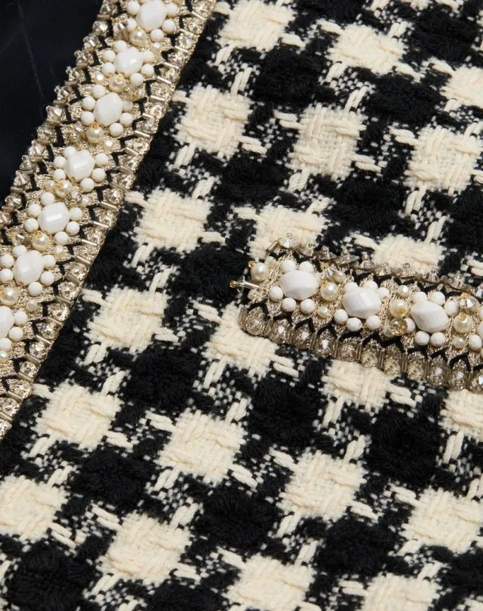 Valentino Jackets And Blazers Woman Embroidered Jacket In Damier Light Tweed For Woman In White Black White Black Valentino Jackets And Blazers Woman Embroidered Jacket In Damier Light Tweed For Woman In White Black White Black