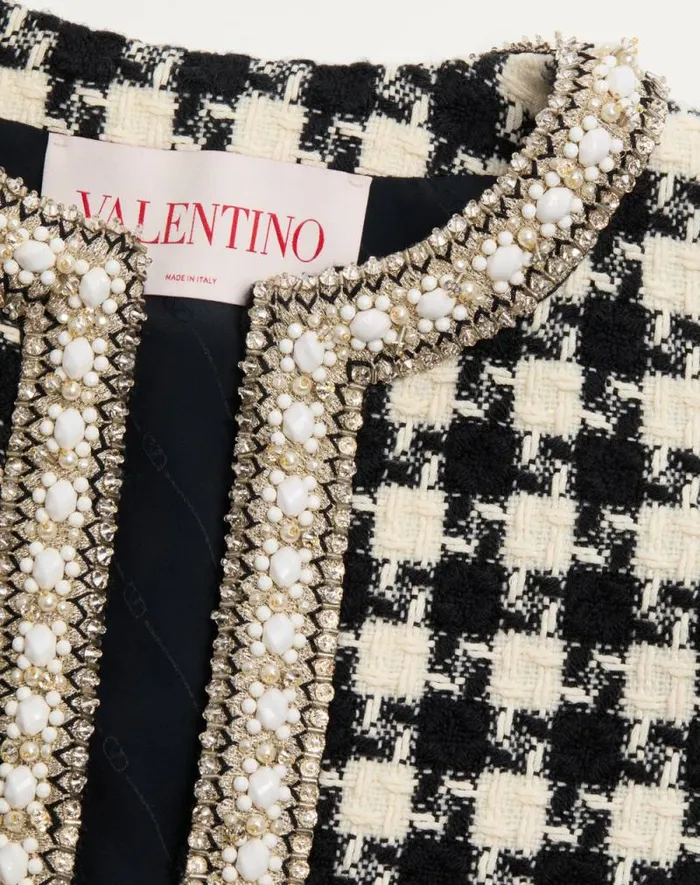 Valentino Jackets And Blazers Woman Embroidered Jacket In Damier Light Tweed For Woman In White Black White Black Valentino Jackets And Blazers Woman Embroidered Jacket In Damier Light Tweed For Woman In White Black White Black