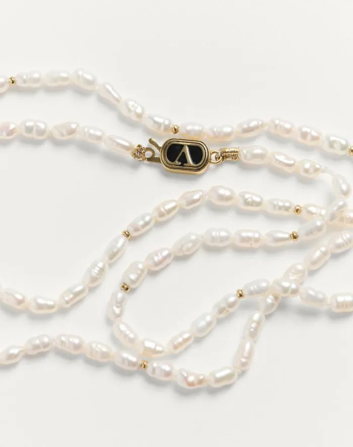 Valentino Jewelry Man Oval Necklace In Metal Pearls And Enamel For Man In Goldblackcream Goldblackcream