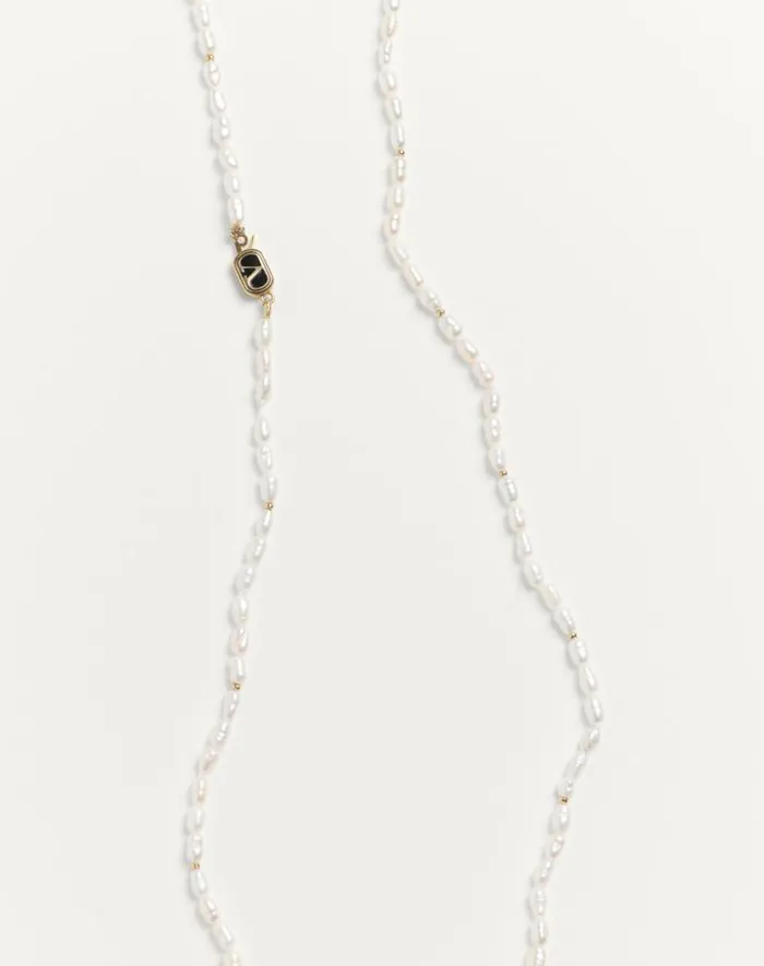 Valentino Jewelry Man Oval Necklace In Metal Pearls And Enamel For Man In Goldblackcream Goldblackcream