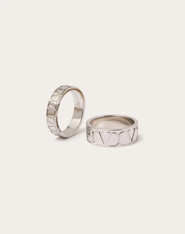 Valentino Jewelry Man Toile Iconographe Metal Ring Set For Man In Palladium Palladium