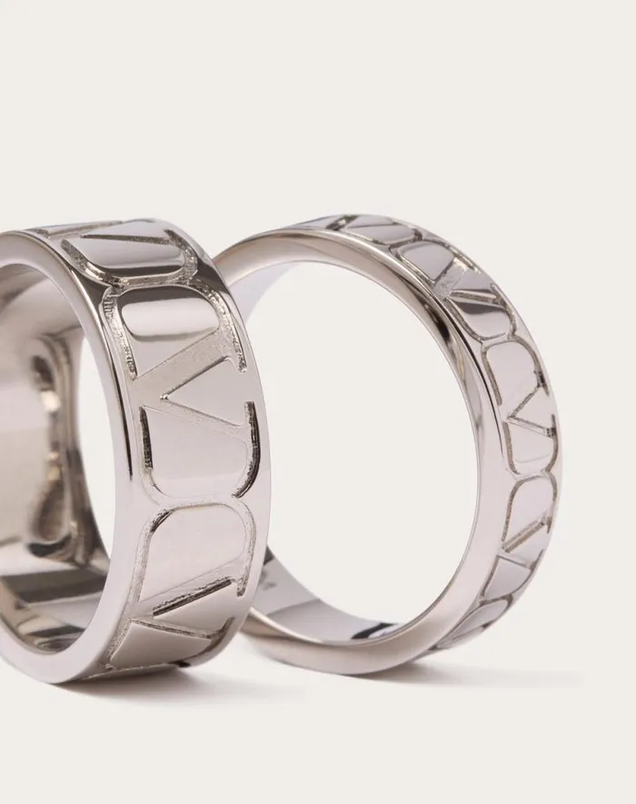 Valentino Jewelry Man Toile Iconographe Metal Ring Set For Man In Palladium Palladium