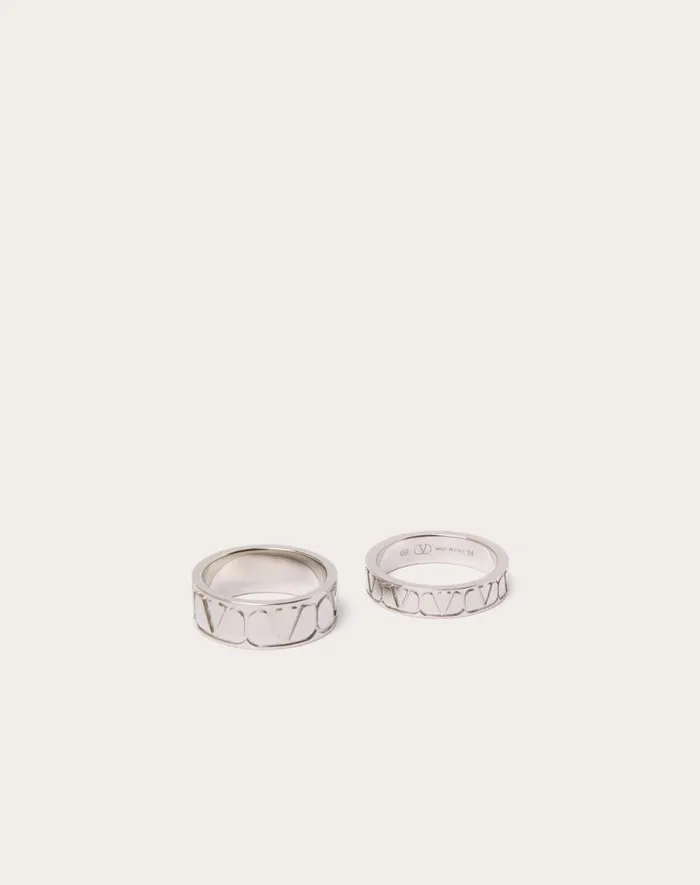 Valentino Jewelry Man Toile Iconographe Metal Ring Set For Man In Palladium Palladium