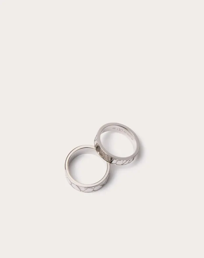 Valentino Jewelry Man Toile Iconographe Metal Ring Set For Man In Palladium Palladium