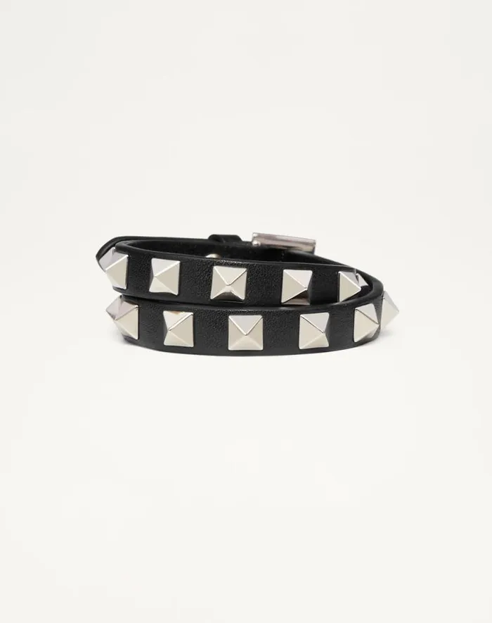 Valentino Jewelry Woman Rockstud Calfskin Doublestrap Bracelet For Woman In Poudre Poudre Valentino Jewelry Woman Rockstud Calfskin Doublestrap Bracelet For Woman In Poudre Poudre