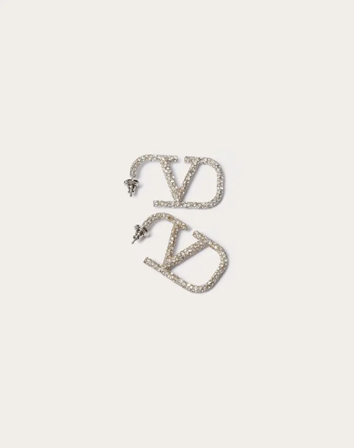 Valentino Jewelry Woman Vlogo Signature Earrings In Metal And Swarovski Crystals For Woman In Palladium Palladium