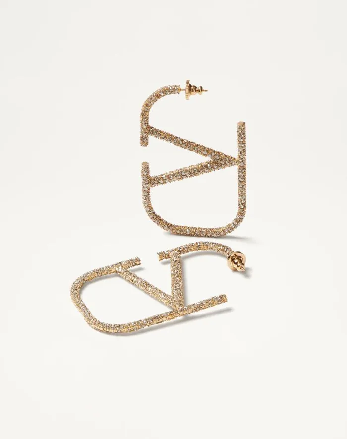 Valentino Jewelry Woman Vlogo Signature Metal And Crystal Earrings For Woman In Gold Gold Valentino Jewelry Woman Vlogo Signature Metal And Crystal Earrings For Woman In Gold Gold