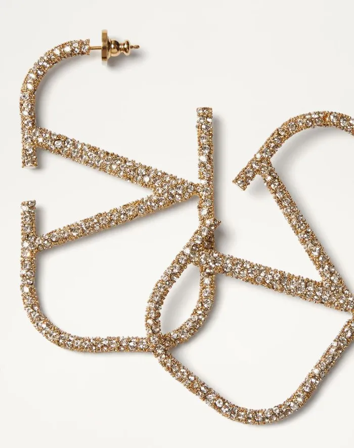 Valentino Jewelry Woman Vlogo Signature Metal And Crystal Earrings For Woman In Gold Gold Valentino Jewelry Woman Vlogo Signature Metal And Crystal Earrings For Woman In Gold Gold
