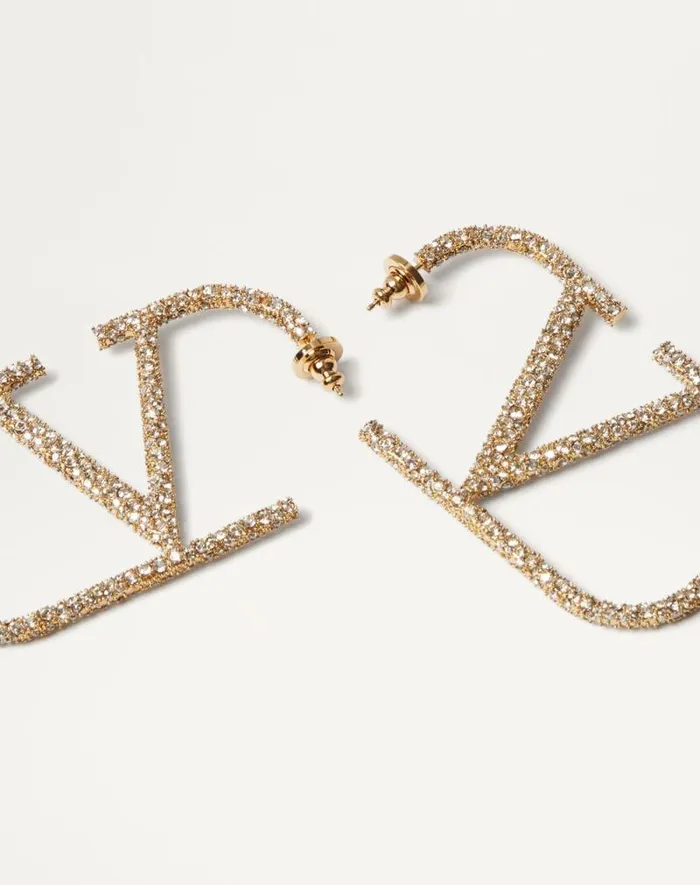 Valentino Jewelry Woman Vlogo Signature Metal And Crystal Earrings For Woman In Gold Gold Valentino Jewelry Woman Vlogo Signature Metal And Crystal Earrings For Woman In Gold Gold