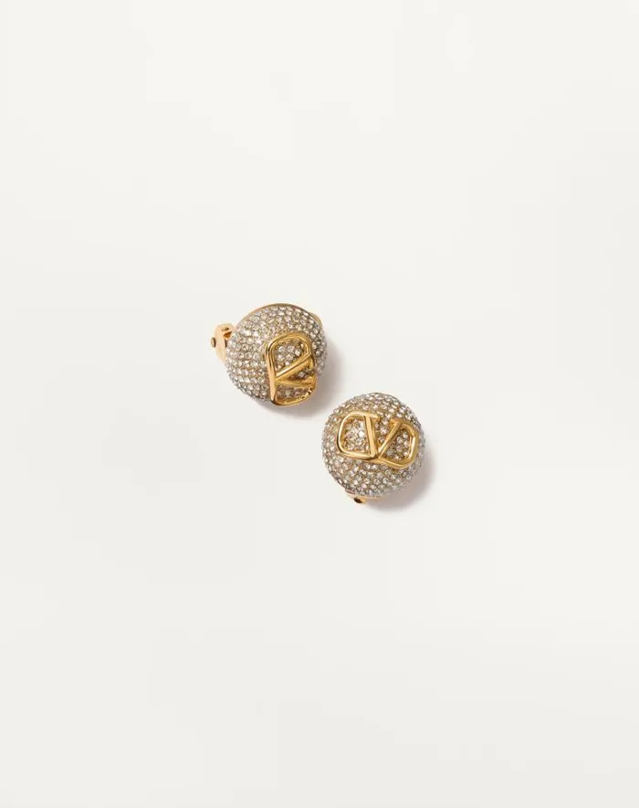 Valentino Jewelry Woman Vlogo Signature Metal And Swarovski Crystal Earrings For Woman In Gold Gold Valentino Jewelry Woman Vlogo Signature Metal And Swarovski Crystal Earrings For Woman In Gold Gold