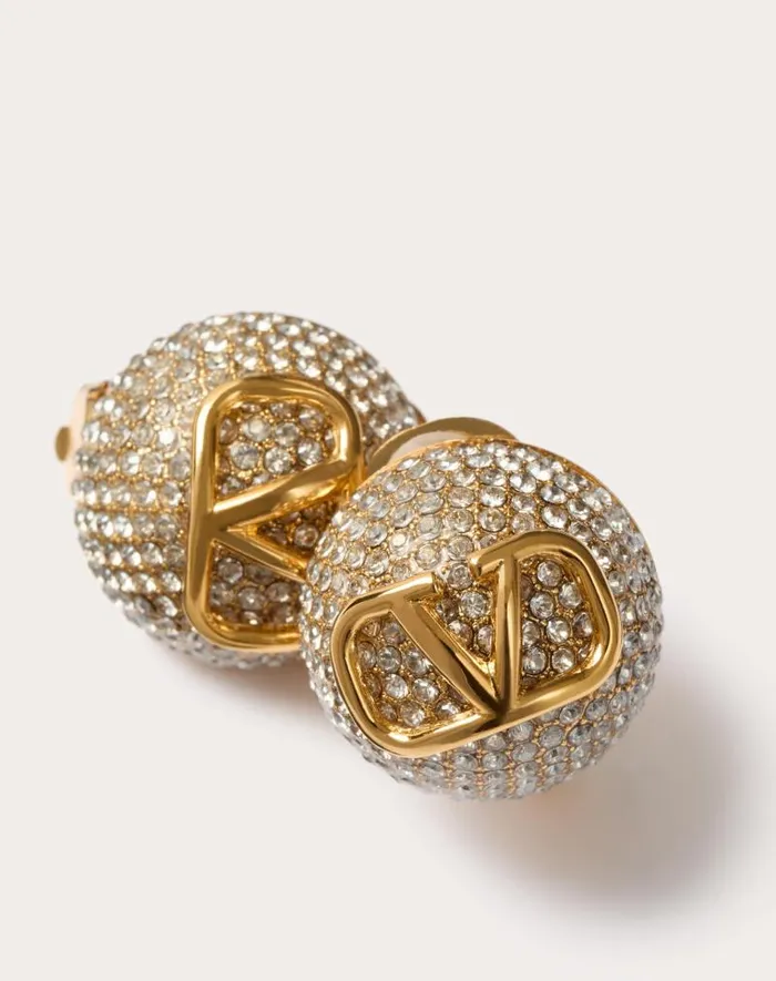 Valentino Jewelry Woman Vlogo Signature Metal And Swarovski Crystal Earrings For Woman In Gold Gold Valentino Jewelry Woman Vlogo Signature Metal And Swarovski Crystal Earrings For Woman In Gold Gold