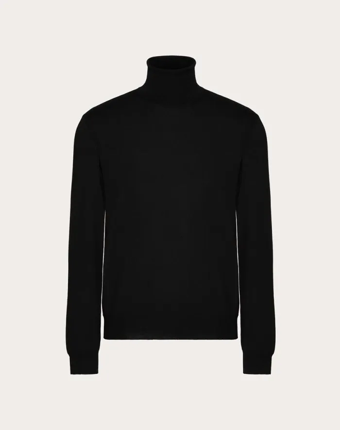 Valentino Knitwear Man Highneck Wool Sweater With Vlogo Signature Embroidery For Man In Maroon Maroon
