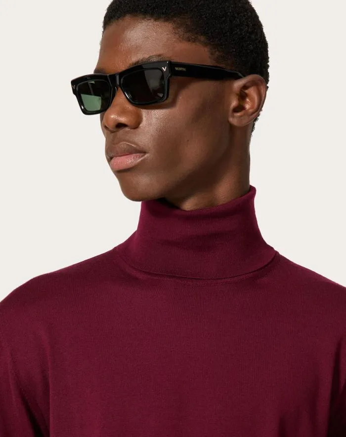 Valentino Knitwear Man Highneck Wool Sweater With Vlogo Signature Embroidery For Man In Maroon Maroon Valentino Knitwear Man Highneck Wool Sweater With Vlogo Signature Embroidery For Man In Maroon Maroon