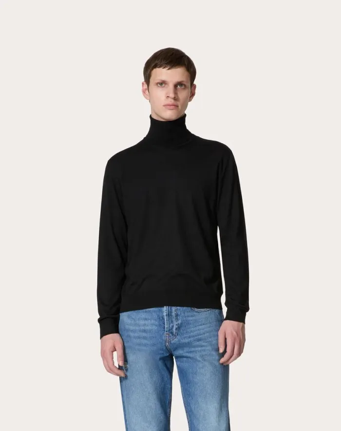 Valentino Knitwear Man Highneck Wool Sweater With Vlogo Signature Embroidery For Man In Maroon Maroon Valentino Knitwear Man Highneck Wool Sweater With Vlogo Signature Embroidery For Man In Maroon Maroon
