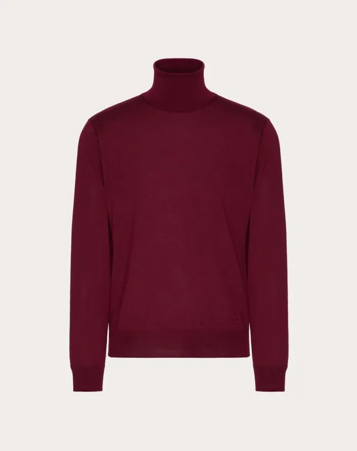 Valentino Knitwear Man Highneck Wool Sweater With Vlogo Signature Embroidery For Man In Maroon Maroon Valentino Knitwear Man Highneck Wool Sweater With Vlogo Signature Embroidery For Man In Maroon Maroon