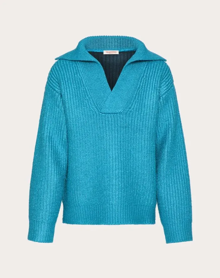 Valentino Knitwear Man Silk Sweater For Man In Sky Blue Sky Blue