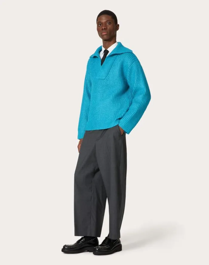 Valentino Knitwear Man Silk Sweater For Man In Sky Blue Sky Blue Valentino Knitwear Man Silk Sweater For Man In Sky Blue Sky Blue