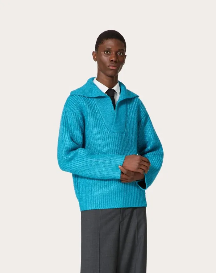 Valentino Knitwear Man Silk Sweater For Man In Sky Blue Sky Blue Valentino Knitwear Man Silk Sweater For Man In Sky Blue Sky Blue