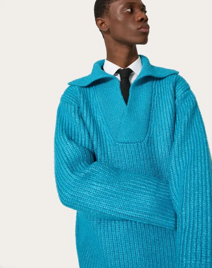 Valentino Knitwear Man Silk Sweater For Man In Sky Blue Sky Blue Valentino Knitwear Man Silk Sweater For Man In Sky Blue Sky Blue