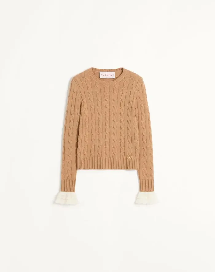 Valentino Knitwear Woman Cashmere Sweater For Woman In Camelivory Camelivory