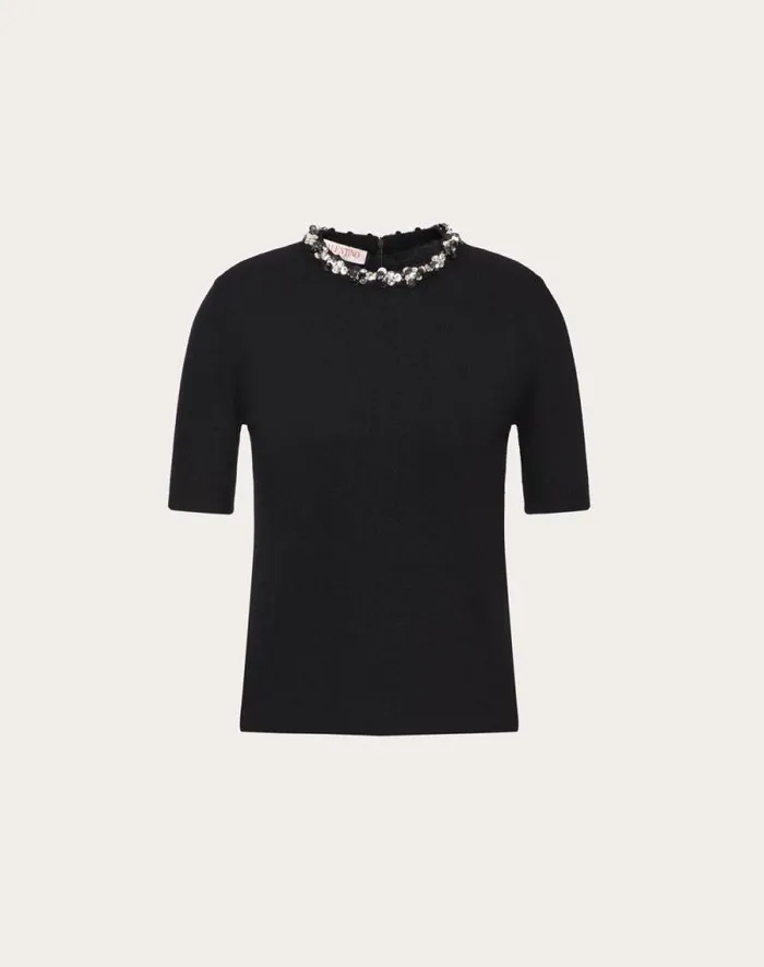 Valentino Knitwear Woman Embroidered Wool Sweater For Woman In Grey Grey