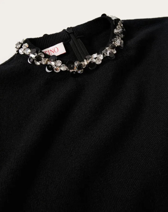 Valentino Knitwear Woman Embroidered Wool Sweater For Woman In Grey Grey Valentino Knitwear Woman Embroidered Wool Sweater For Woman In Grey Grey