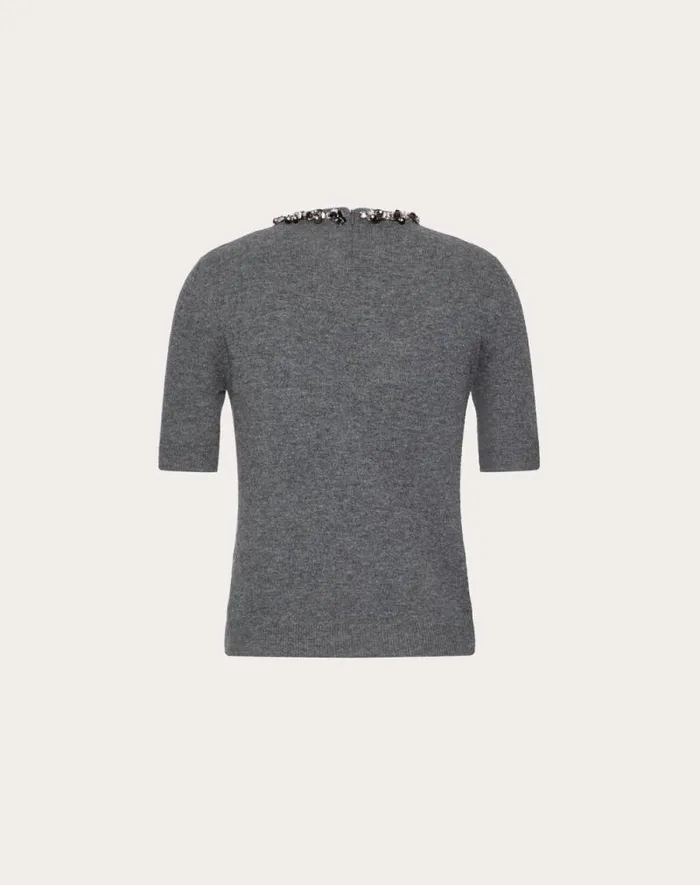 Valentino Knitwear Woman Embroidered Wool Sweater For Woman In Grey Grey Valentino Knitwear Woman Embroidered Wool Sweater For Woman In Grey Grey